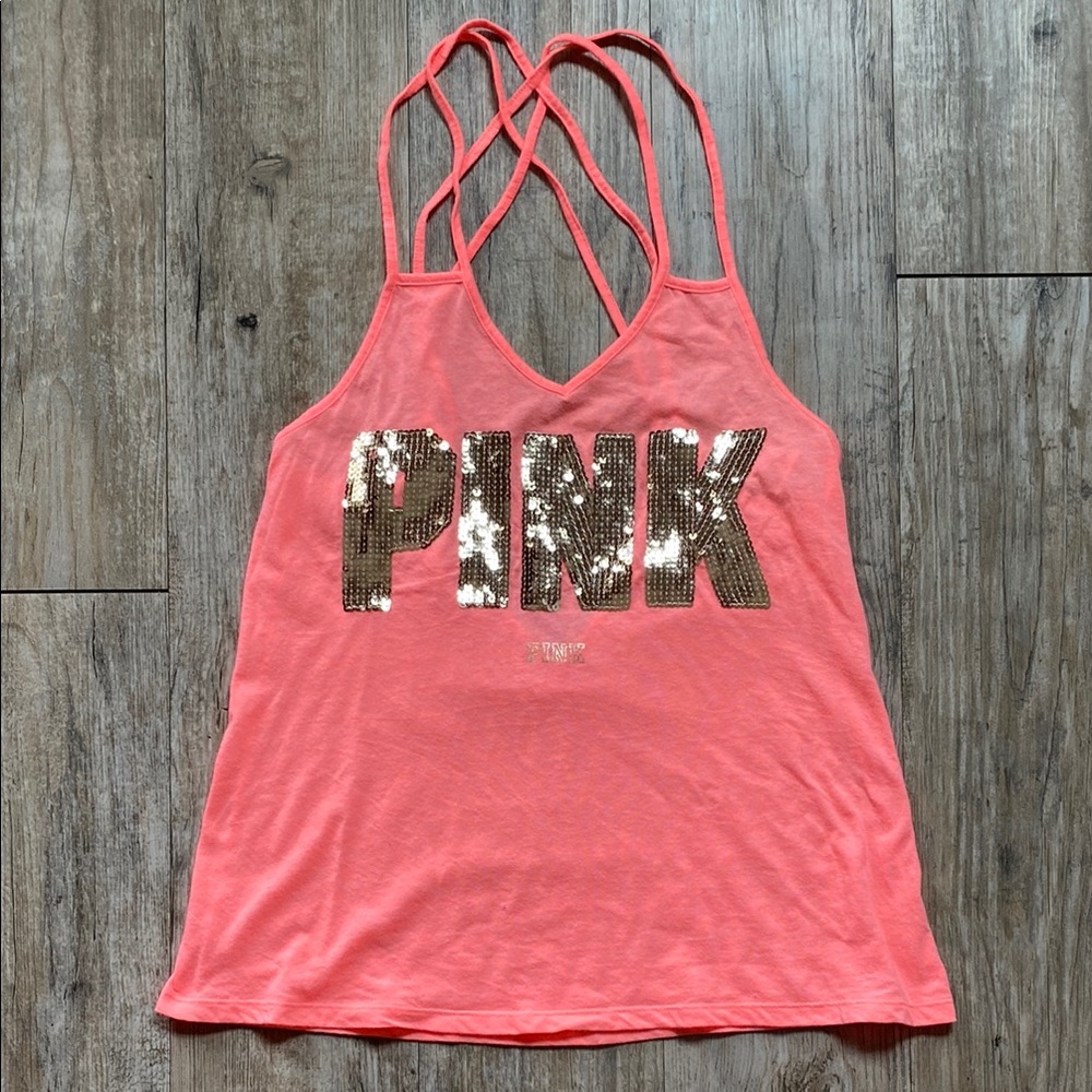 PINK Victoria's Secret Coral Sequin Tank Top